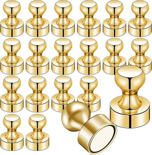 LOVIMAG Fridge Magnets 20Pcs, Magnet for Refrigerator Whiteboard, Gold | Small Strong Neodymium Metal Cute Push Pin for Classroom, Kitchen, Accessories Decorative, Office, Calendar by LOVIMAG