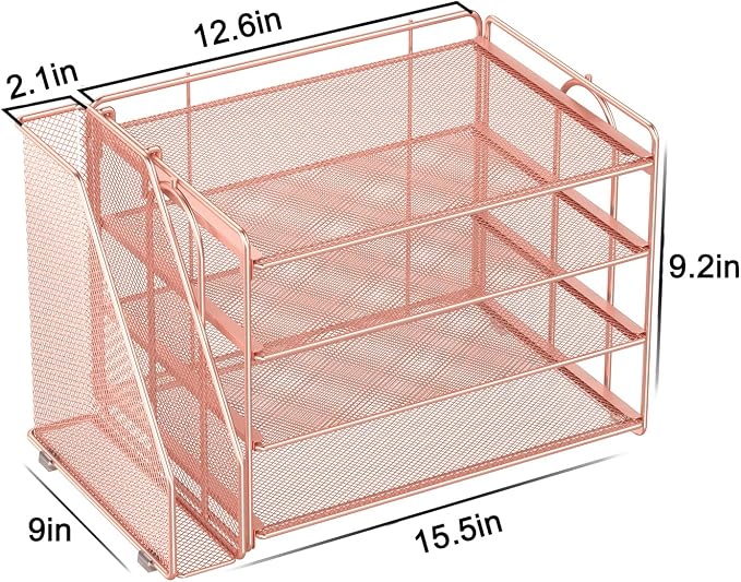 Spacrea Desk Organizers and Accessories, Paper Organizer for Desk with File organizer, Desk Accessories & Workspace Organizers for Office Supplies (Rose Gold) - Image 5