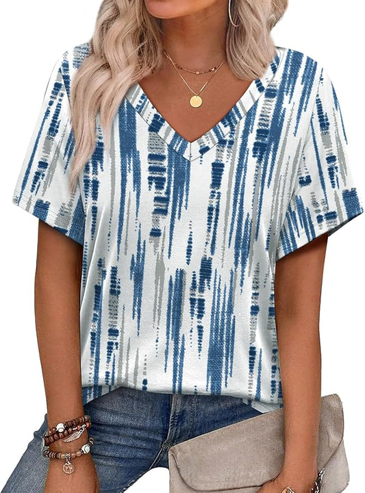 Alaroo Womens Summer Tops 2026 V Neck Short Sleeve Shirts Trendy Dressy Casual Vacation Outfits Printed by Alaroo