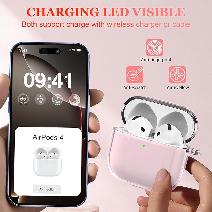 for AirPods 4th Generation Case Cover 2024, Military-Grade Shockproof, Soft TPU Highly Transparent Anti-Yellowing for AirPods 4 Case with Cleaning Kit & Cute Round Buckle, Clear Pink - Image 3