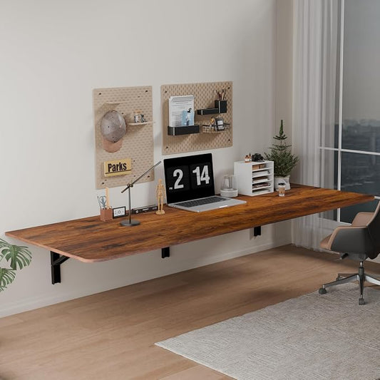 IAE 60x23in Floating Fold Desk,Wall-Mounted Folding Computer Table,Rustic | Study Table with Shelf Brackets,Foldable Down Shelf with Engineered Wood,Fold Computer Desk for Small Apartment,Holds 516 lb by IAE