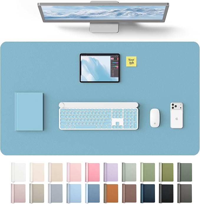 YSAGi Leather Desk Protector, Office Mat, Large Mouse Mat, Non-Slip PU Leather Blotter, Laptop Desk Mat, Waterproof Writing Pad for Office and Home(Sea Blue, 40" x 24") by YSAGi