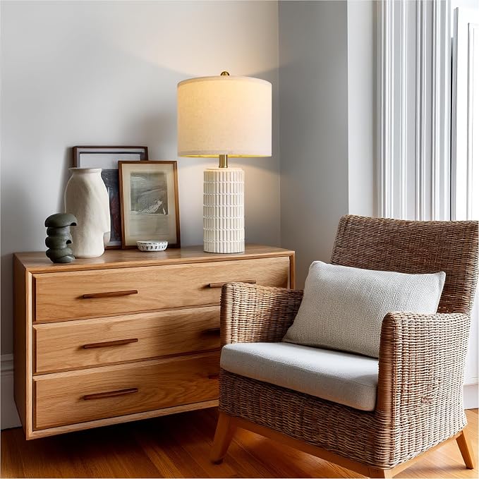 PoKat 20.75" Small Modern Ceramic Table Lamps Set of 2 for Bedroom, White Bedside Lamps for Night Stands, Farmhouse Desk Home Decor Gift Nightstand Table Lamps for Living Room End Table Beige - Image 4