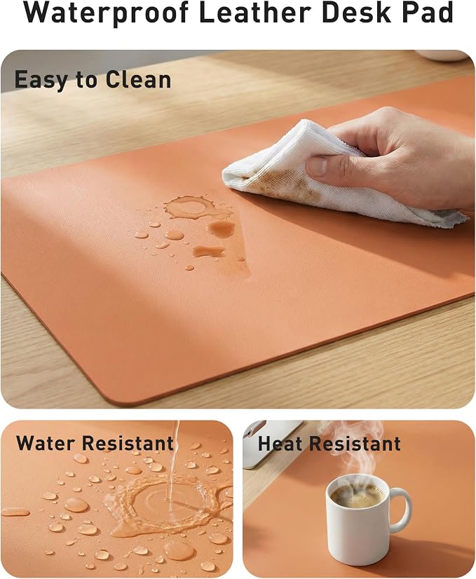 Aothia Faux Leather Desk Mat - Large Mouse Pad, Non-Slip PU Leather Blotter, Waterproof Writing Surface for Office and Home (Hermes Orange, 40" x 24") - Image 7