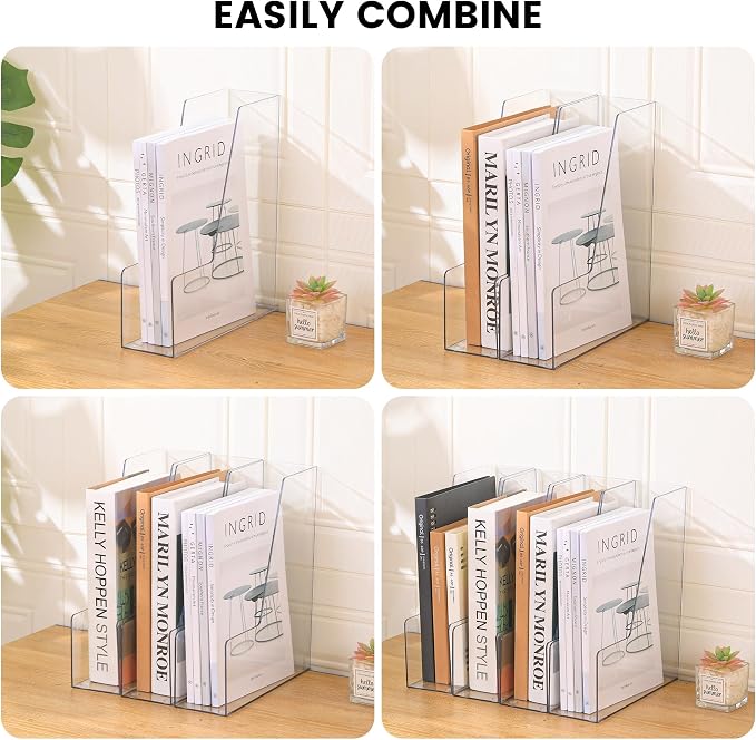 CiWiVOKi Vertical File Holder, Clear PET Desk Organizer and Storage Bins Holding for Magazines, Binders, Notebooks, Envelopes, Multi-purpose Plastic Document Organizer for Home Office, 4 pack - Image 6