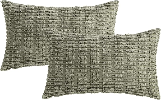 MIULEE Pack of 2 Corduroy Decorative Lumbar Throw Pillow Covers 20x12 Inch Soft Boho Striped Pillow Covers Modern Farmhouse Home Decor for Summer Sofa Living Room Couch Bed Light Olive Green - Image 6