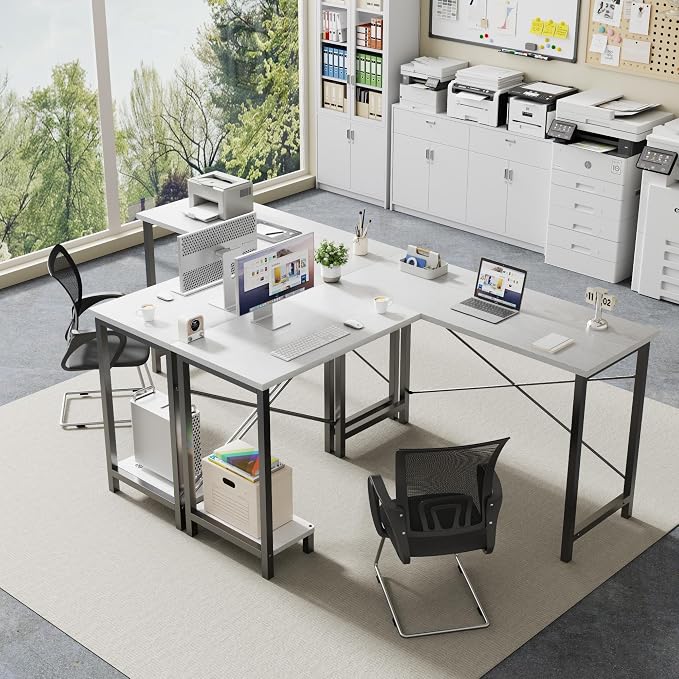 DUMOS 50-Inch Reversible L Shaped Desk with CPU Shelf, White | Computer Desk with Sturdy Metal Frame, Corner Gaming Desk, Home Office Desk for Study, Writing and Work, Sturdy Modern Design - Image 7