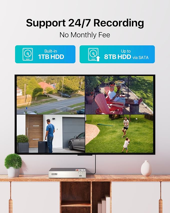 ZOSI 3K Lite 8CH Security Camera System with 1TB HDD,AI Human/Vehicle Detection,80ft Night Vision,H.265+ 8 Channel 1080P HD-TVI DVR Recorder,8pcs 1920TVL Weatherproof CCTV Dome Cameras Indoor Outdoor - Image 5