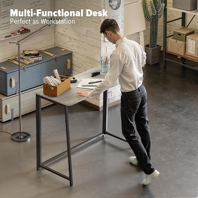 WOHOMO Folding Desk, 39.4" Foldable Computer Table for Small Spaces, Grey | Easy Assembly and Fold, Sturdy Home office desks for Study Bedroom Dorm Space Saving Writing Work Apartment - Image 6