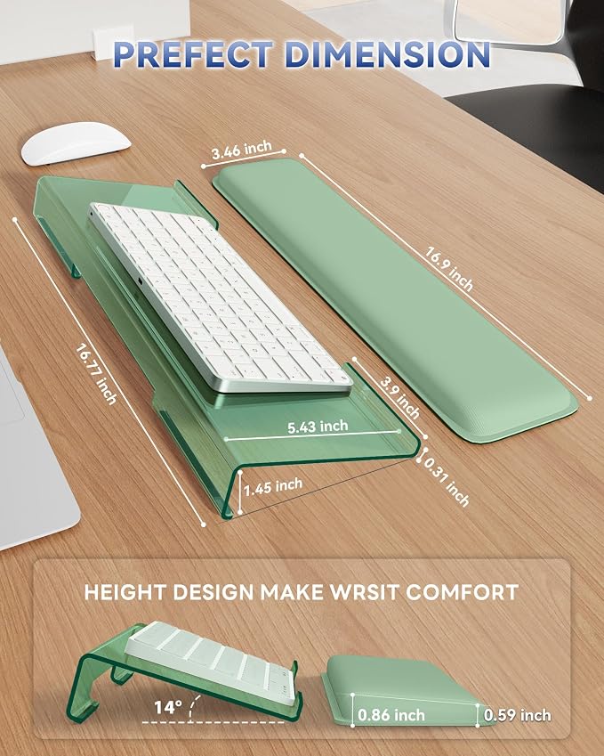 Laborio Computer Keyboard Wrist Rest, Keyboard Riser Stand for Desktop | Green, Ergonomic Acrylic Keyboard Holder, Non-slip Wrist Pad, Pain Relief for Typing, Multiple Colors - Image 5