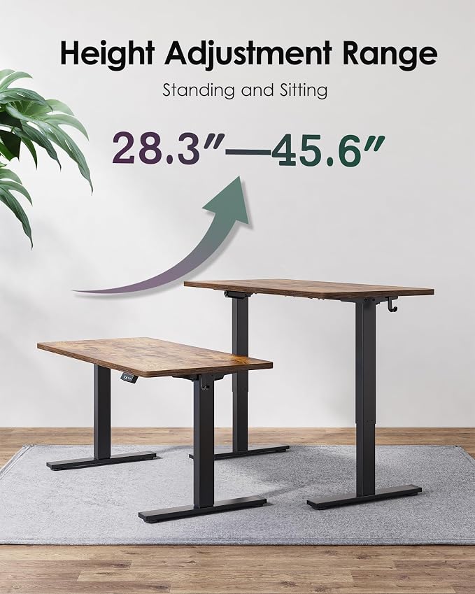 TIQLAB Standing Desk 47 x 24 inch, Electric Height Adjustable with Splice Board, Stand Up Desk, for Home Office, Black Frame/Rustic Brown Top - Image 4