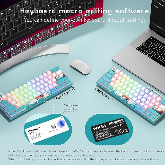 Womier 60% Percent Keyboard,WK61 V2 Mechanical RGB Wired Gaming Keyboard,Hot-Swappable Creamy Key Board with PBT Keycaps,Linear Red Switch for Windows/MAC (Blue) - Image 8
