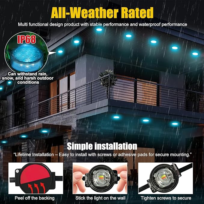 200 FT 2-in-1 Eaves & Ground Stakes LED String Lights, Outdoor RGB Light with App & Remote Control for House, Garden, and Landscape, Waterproof Smart Color-Changing Lighting for Holiday Everyday Decor - Image 4