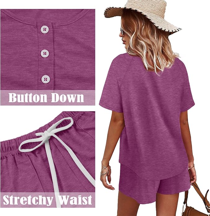 WIHOLL Two Piece Outfits for Women Lounge Sets Button Down Top and Shorts Set Sweatsuits with Pockets - Image 4