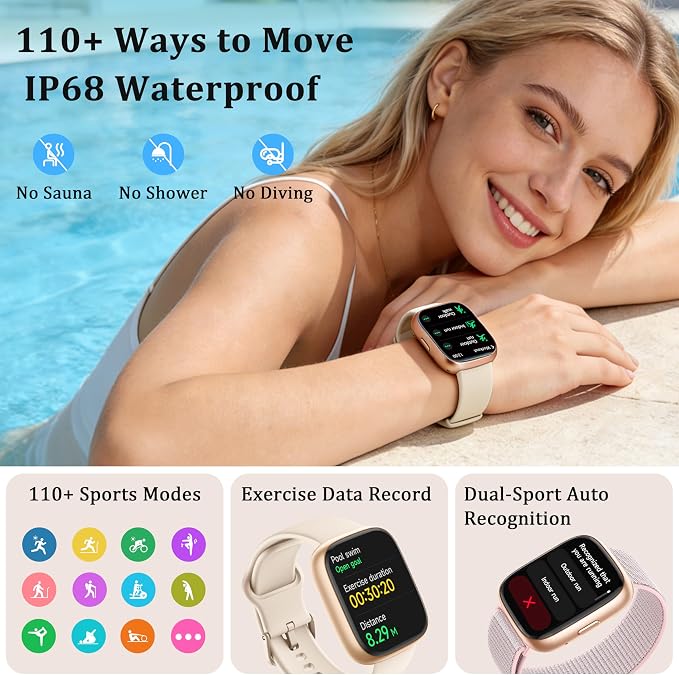 Smart Watch for Women Men, 2026 Upgrade Smartwatch [2 Bands, 44mm case], 1.83" Fitness Tracker Watch Alexa Built-in, Make/Answer Call, HR Sleep Stress Monitor, IP68 Waterproof Step Counter Watch - Image 6