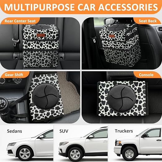 Vankor Car Trash Can for Car Cute,Bag Bin Hanging Waterproof Automotive Garbage Cans Leak Proof Vehicle Trash Can Cow Print - Image 5