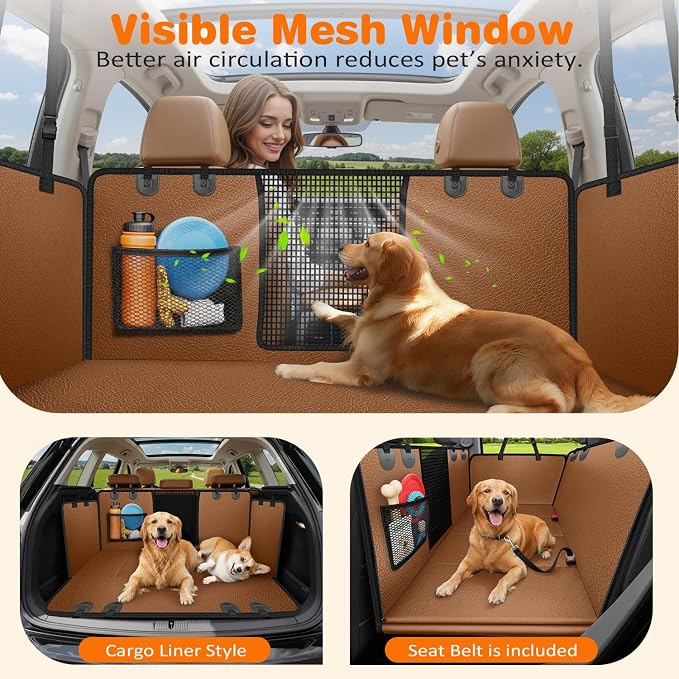 URPOWER Hard Bottom Dog Car Seat Cover for Pets 100% Waterproof Seat Cover Hammock 600D Heavy Duty Scratch Proof Nonslip Durable Soft Back Seat Covers for Full Size Trucks - Image 4