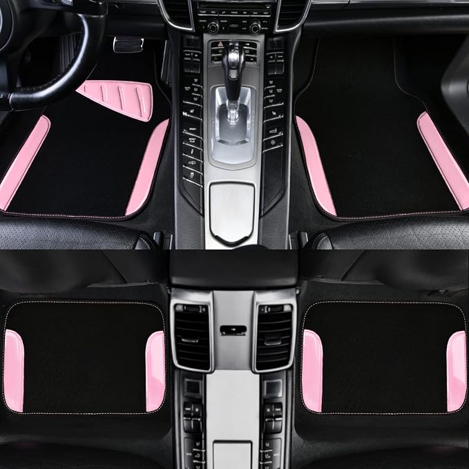 CAR PASS Jelly Waterproof Universal Fit Car Floor Mats, Girly Car Carpet Mats with Anti-Slip Nibbs Backing & Driver Heel Pad Fit for SUV, Vans, sedans, Cute car mats of 4pcs for Women (Pink) - Image 3