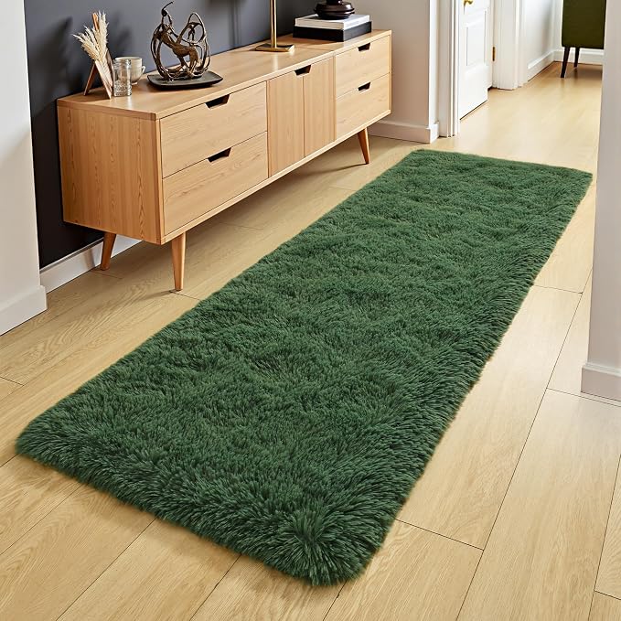 Tepook Soft Runner Rugs for Bedroom 2x6 with Rubber Backing, Dark Green Fluffy Rugs for Hallway, Shag Bedside Rug Fuzzy Plush Carpet for Living Room Dorm Nursery Indoor Home Decor - Image 4