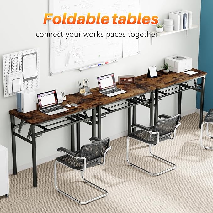 BYMECOST 31.5 inches Folding Desk Small Desk, No Assembly Computer Desk with Storage Shelf, No Install Small Foldable Table for Home Office,Study Table for Small Space (Brown, 31.5") - Image 3