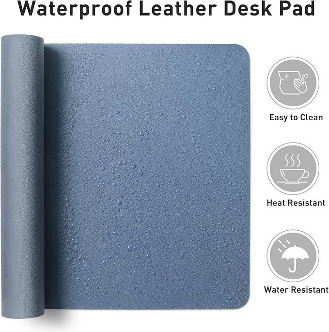 Aothia Faux Leather Desk Mat - Non-Slip PU Leather Desk Blotter, Waterproof Writing Surface, Large Desk Pad for Office & Home (Denim Blue, 55" x 24") - Image 7