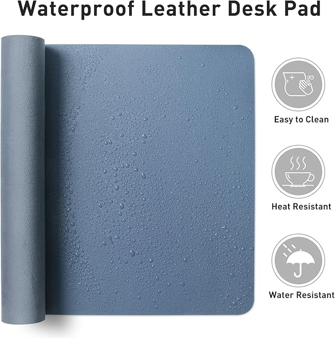Aothia Leather Desk Pad Protector, Office Mat, Large Mouse Pad, Non-Slip PU Leather Blotter, Laptop Desk Pad, Waterproof Writing Pad for Office and Home (Denim Blue, 31.5" x 15.7") - Image 6