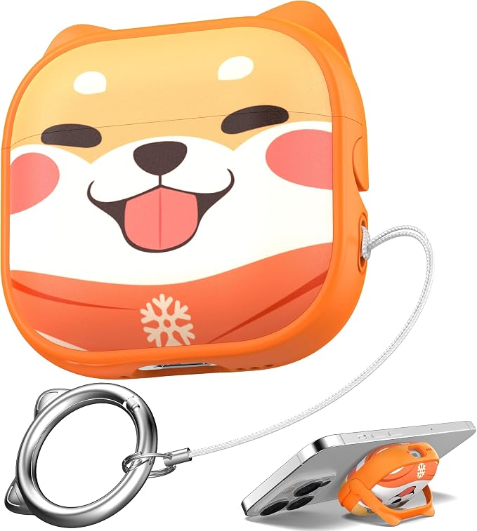for AirPods 4 Case with Cleaning Kit, Cute Cat Ear Print Design & Cute Buckle, Inverted Phone Holder Design, Top Safe Lock Buckle Design, for Girls AirPods 4 case 2024, Orange Dog by MHYALUDO