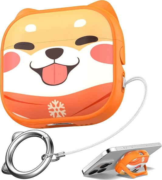 for AirPods 4 Case with Cleaning Kit, Cute Cat Ear Print Design & Cute Buckle, Inverted Phone Holder Design, Top Safe Lock Buckle Design, for Girls AirPods 4 case 2024, Orange Dog by MHYALUDO