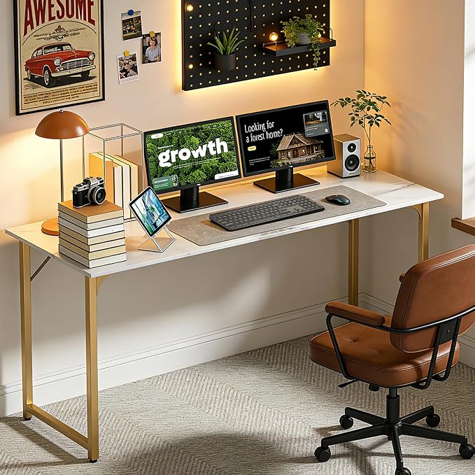BestOffice Computer Desk,Home Office Desk, Modern Simple Style for Home Office Study Writing (Gold, 55 Inch) - Image 2