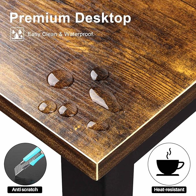 Aquzee Computer Desk with Hutch Bookshelves, 55 Inch Home Office Writing Desk with Space Saving Design, Gaming Table Organized Desk with Storage Shelves Bookshelf Easy Assemble, Rustic Brown - Image 5