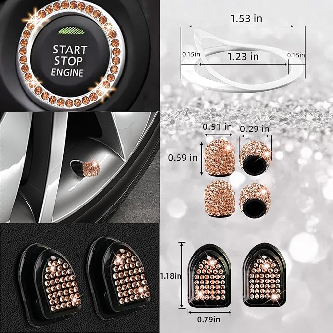 NBTEPEM 27 PCs Gold Champagne Bling Car Accessories Set for Women, Steering Wheel Covers Universal Fit 15 Inch, Bling License Plate Frame, Bling Phone Holder, Bling Car Coasters - Image 8