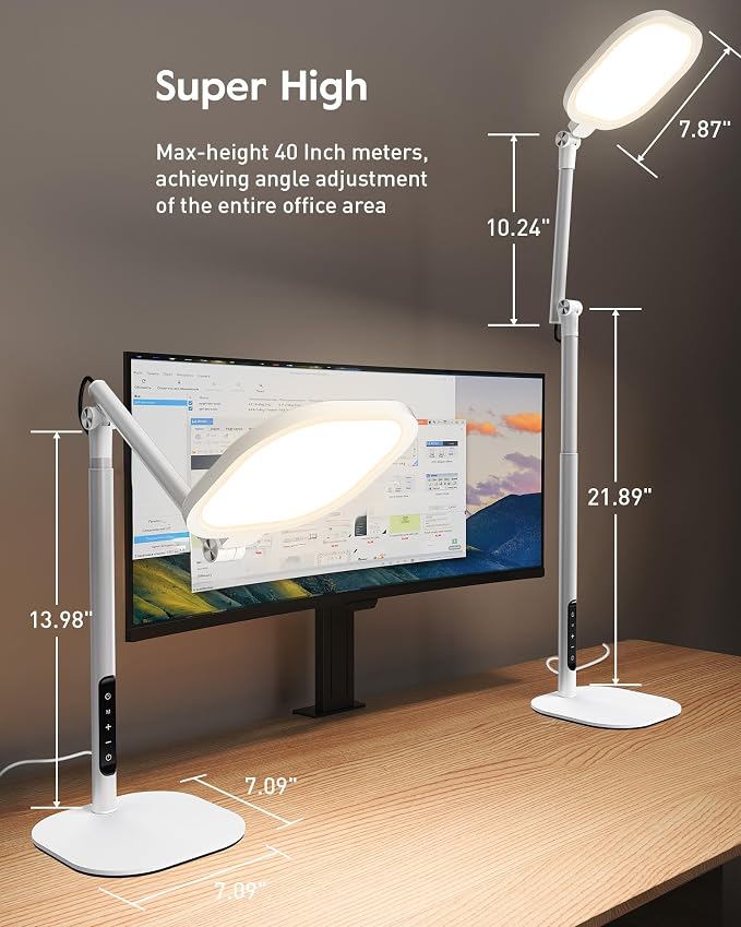 LitONES Tall LED Desk Lamps with Base, Edge-Lit Eye-Care, 50 Light Modes | 40" Height, Dimmable & Flexible, CRI>97.8, Memory and Timer Func, Stable Mental Base for Home Office, Video Calls & Drafting - Image 6