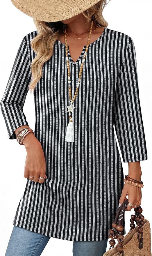 OFEEFAN Summer Boho Tops For Women 3/4 Length Sleeve Womens Tops Vacation Outfits by OFEEFAN