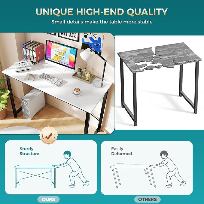 DUMOS 47 Inch Small Computer Desk, Gaming Desks for Home Office Bedroom | Modern Study Writing Work Table, Craft PC Desk Simple Workstation with Reinforcement Structure, Modern White - Image 7