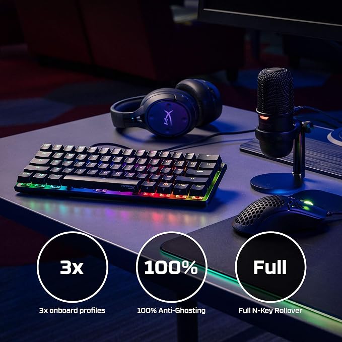 HyperX Alloy Origins 60 - Mechanical Gaming Keyboard, Ultra Compact 60% Form Factor, Double Shot PBT Keycaps, RGB LED Backlit, NGENUITY Software Compatible - Linear HyperX Red Switch,Black - Image 6