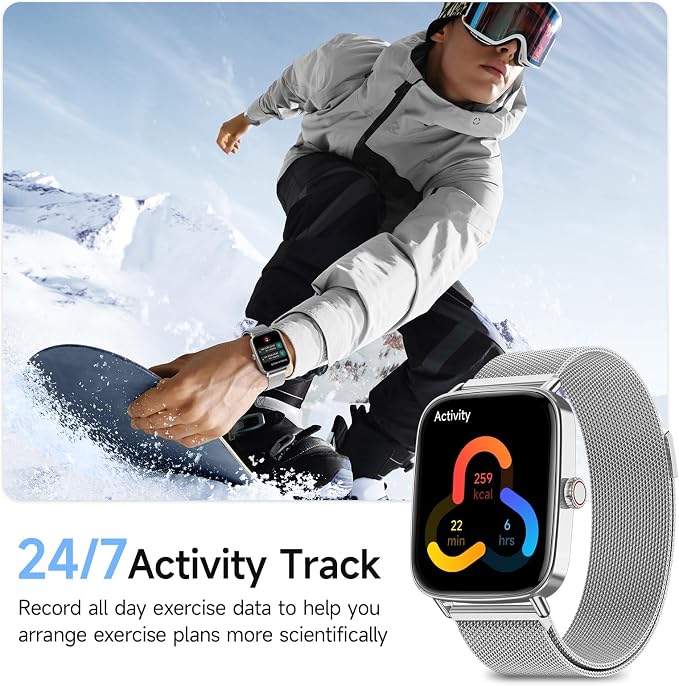 Smart Watch for Men Women, 1.85" HD Smartwatch Compatible iPhone/Samsung/Android (Answer/Make Calls), 100+ Sport Modes Fitness Tracker with Heart Rate/Sleep/SpO2 Monitor, IP68 Waterproof, Metal Band - Image 5