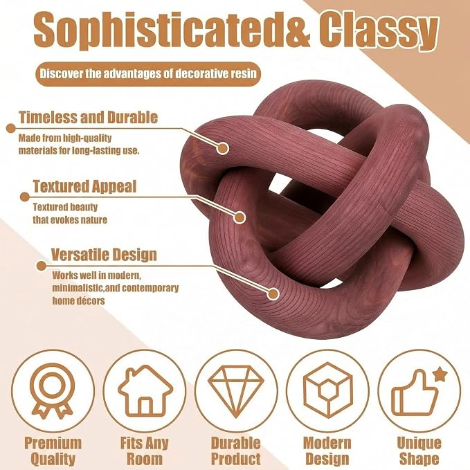 Yalikop 3 Link Wood Knot Decor Rustic Home Décor Accents Hand Carved Coffee Table Decoration, Boho Chain Link Decoration, Modern Shelf, Rustic Objects for Home Living Room Bedroom(Reddish-Brown) - Image 3