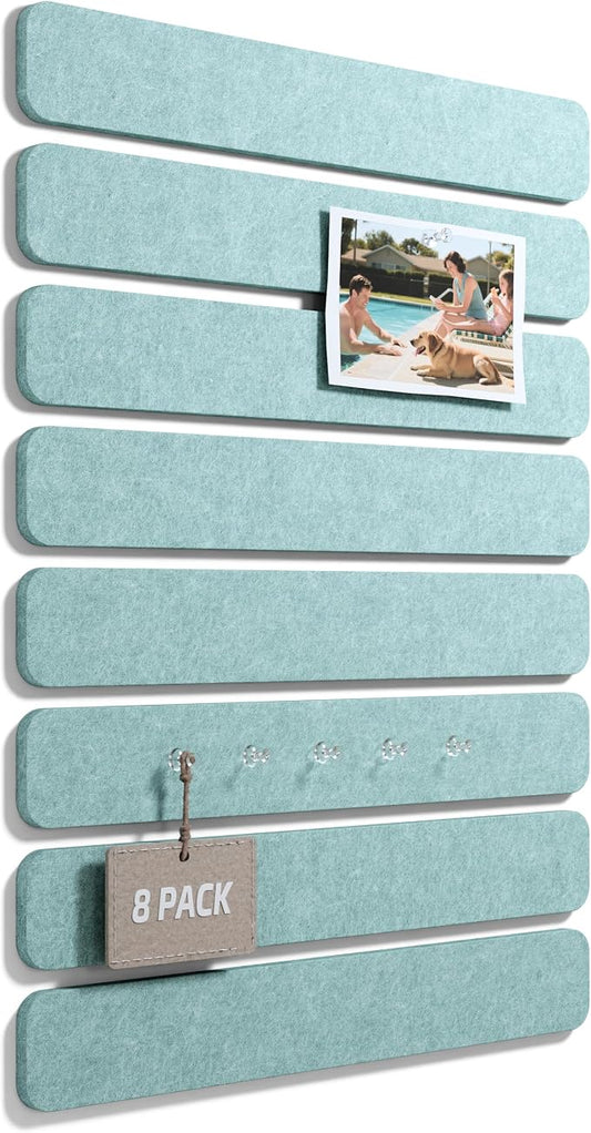 Fluxynara 13" x 2" Felt Wall Panels, Teal Blue | 8-Pack Includes 50 Push Pins and Adhesive Tabs for Photos, Notes and Decor in Bedroom Doors, Home Office or Studios by FLUXYNARA