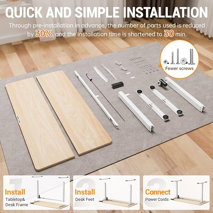 Veken Standing Desk, Nature, 55×23.6 Inch | Height Adjustable Sit Stand Up Computer Tables for Home Office, Study , Writing, Suit students, employees and group work - Image 4