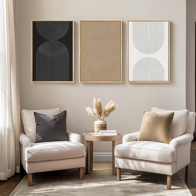 3D Textured Framed Boho Neutral Abstract Wall Art for Bedroom Decor, 3 Piece Modern Artwork for Walls, Black White Brown Minimalist Geometric Paintings for Living Room, Dining Room Wall Decor 16x24 In - Image 5