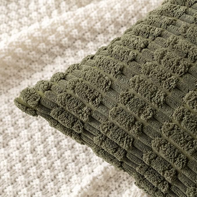 MIULEE Pack of 2 Spring Corduroy Decorative Throw Pillow Covers 20x20 Inch Soft Boho Striped Pillow Covers Modern Farmhouse Home Decor for Summer Sofa Living Room Couch Bed Olive Green - Image 5