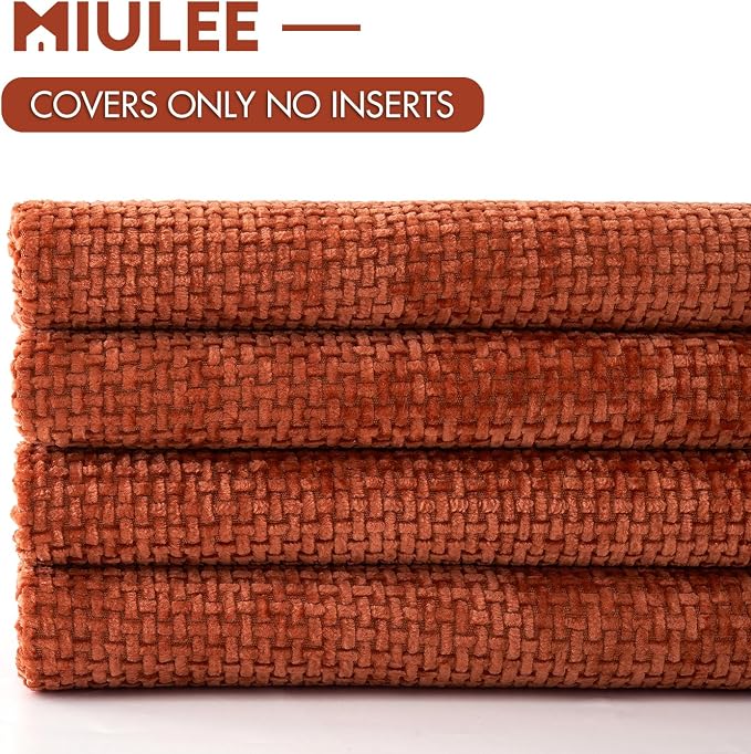 MIULEE Pack of 4 Couch Throw Pillow Covers 16x16 Inch Burnt Orange Soft Decorative Chenille Pillow Covers Farmhouse Accent Cushion Covers for Boho Fall Home Decor Sofa Bedroom Living Room - Image 6