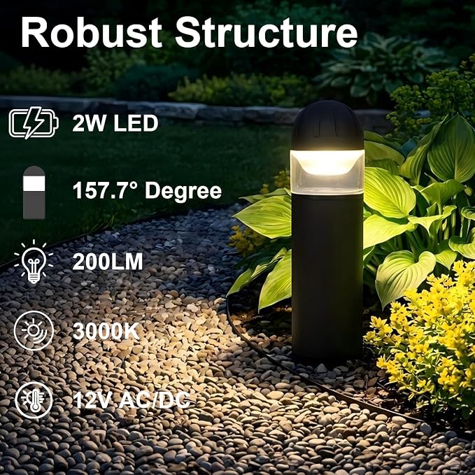 Low Voltage Landscape Lighting, 2W 200LM 12V LED Bollard Lights Outdoor Waterproof with Connectors, Aluminum Housing Driveway Pathway Walkway lights 3000K Warm White, ETL UL CSA Listed, 8 Pack - Image 2