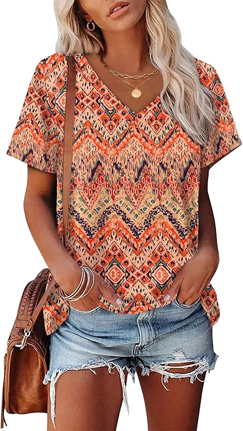 Alaroo Womens Summer Tops 2026 V Neck Short Sleeve Shirts Trendy Dressy Casual Vacation Outfits Printed - Image 2