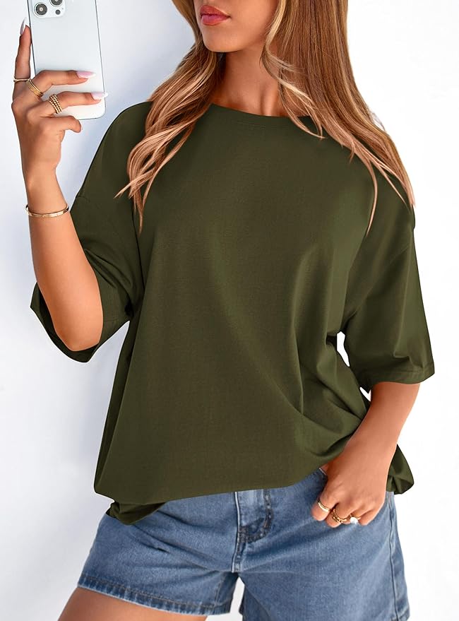 PRETTYGARDEN Womens 2026 Spring Going Out Tops Casual Short Sleeve Crewneck Loose Fit Basic Oversized T Shirts Summer Outfits - Image 6