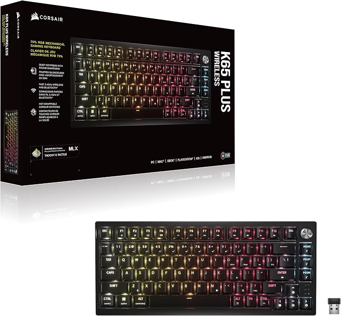 Corsair K65 Plus Wireless 75% RGB Hot-Swappable Mechanical Gaming Keyboard – Pre-Lubricated MLX Fusion Tactile Switches – Dual-Layer Sound Dampening – PBT Keycaps – QWERTY NA – Black - Image 13