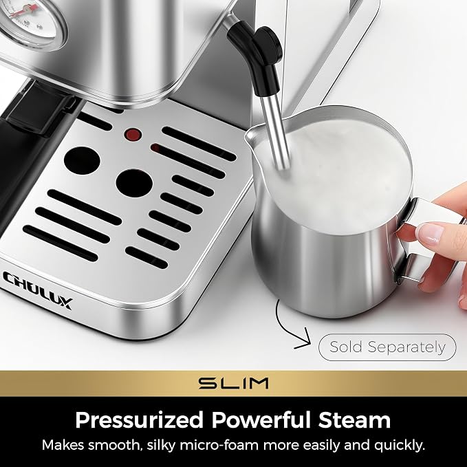 CHULUX Slim Espresso Machine with Milk Frother for Home Cappuccino & Latte | Precise Pressure Gauge, Food-Grade Materials, 20 Bar Italian Pump, Professional Temperature Control System, Stainless Steel - Image 3