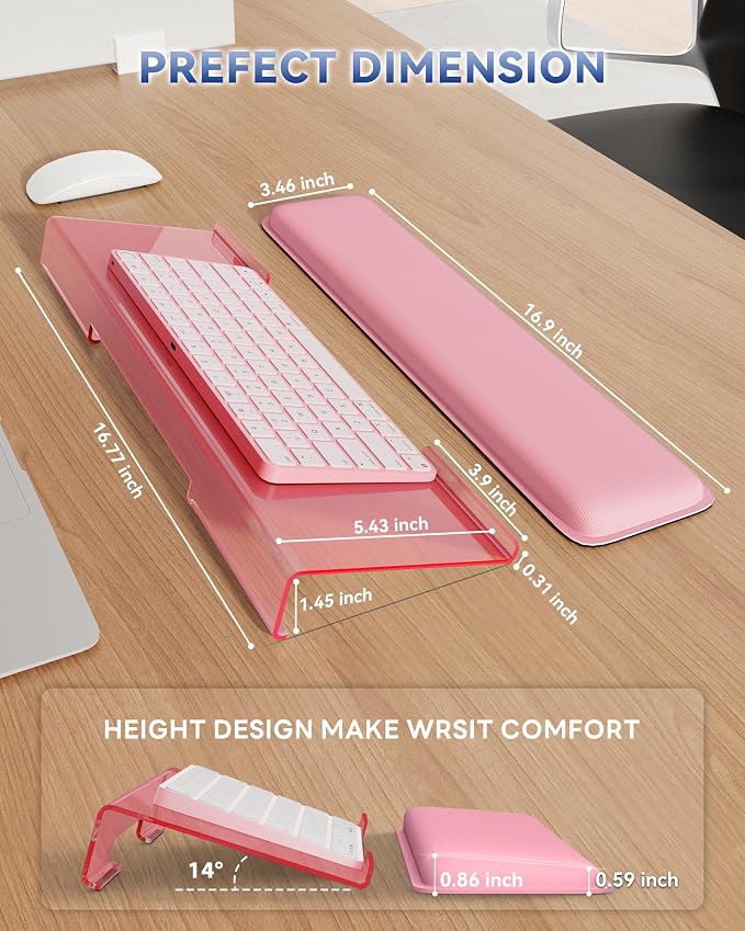 Laborio Computer Keyboard Wrist Rest, Keyboard Riser Stand for Desktop | Pink, Ergonomic Acrylic Keyboard Holder, Non-slip Wrist Pad, Pain Relief for Typing, Multiple Colors - Image 6