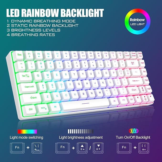 RedThunder K84 Wireless Keyboard and Mouse Combo, Rainbow Backlit Rechargeable Battery, 75% Layout TKL Ultra Compact Gaming Keyboard & Lightweight 3200 DPI Honeycomb Optical Mouse (White) - Image 3