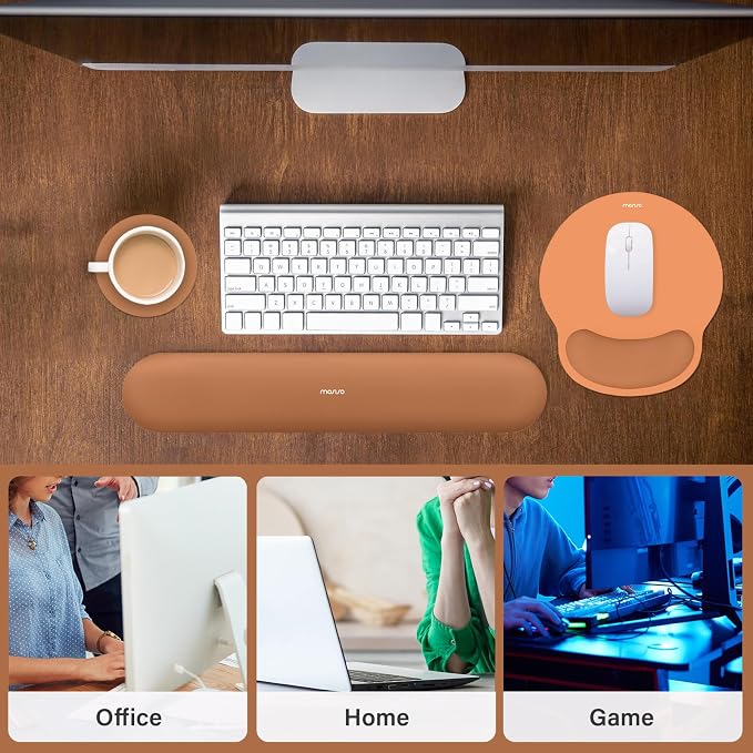 MOSISO Wrist Rest Support for Mouse Pad&Keyboard Set, Cosmic Orange | Circle Curved Ergonomic Mousepad Non-Slip Base Home/Office Pain Relief&Easy Typing Pad with Soft Cloth&Silicone Lining - Image 6